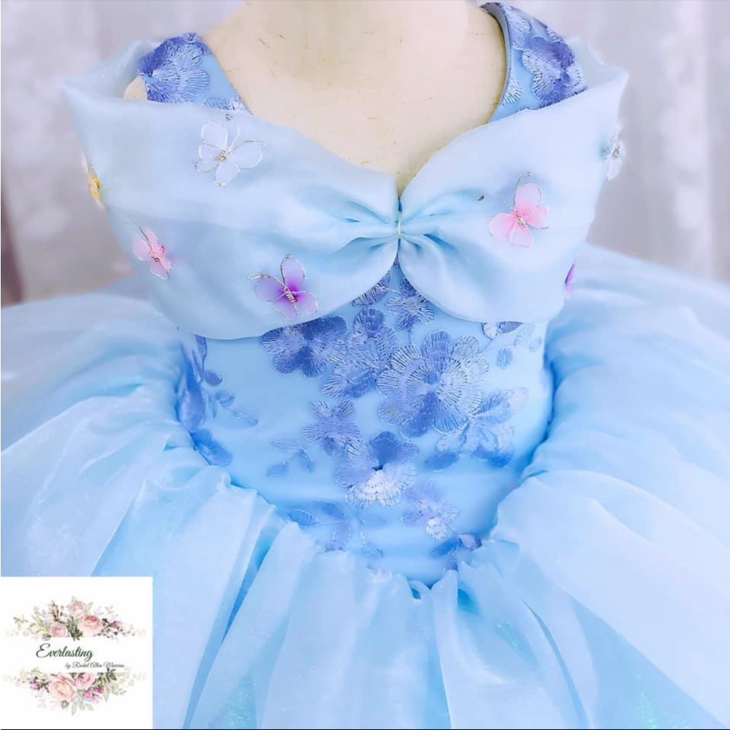 Enchanting Blue Floral Dress With Butterfly Accents